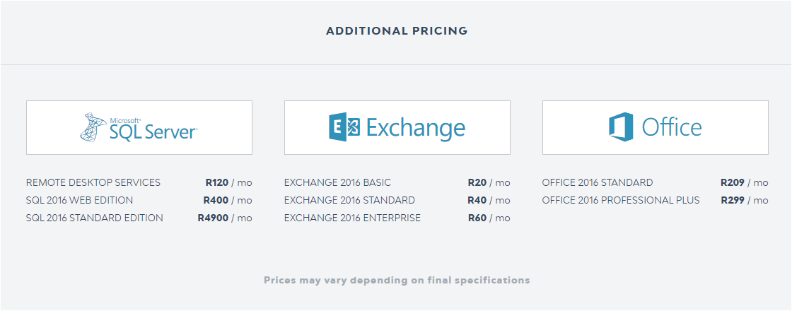 Additional MS Pricing Additional MS Pricing